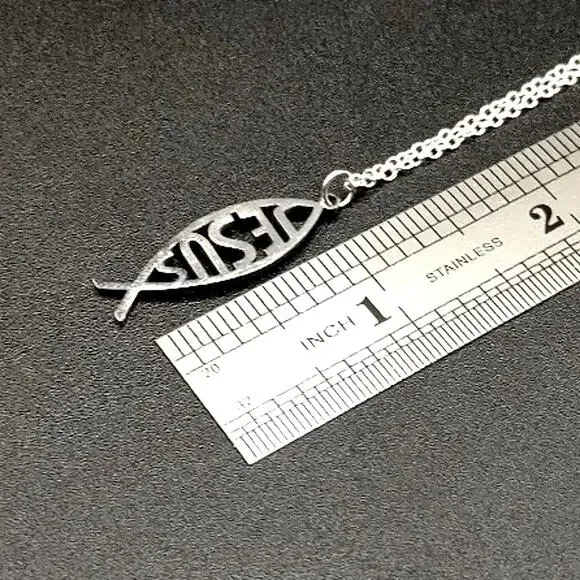 925 Sterling Silver Necklace w/ Jesus Fish Christian Bible Anniversary Birthday